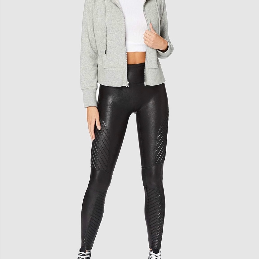 SPANX Leggings for Women Faux Leather Leggings Motto Black M Medium